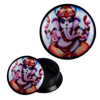 Load image into Gallery viewer, Schraub Plug Acryl Ganesha lila orange Piercing Ohrschmuck
