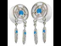 Cargar imagen en el visor de la galería, Plug Acryl Brass silbern Traumfänger türkis weiß Anhänger Piercing
