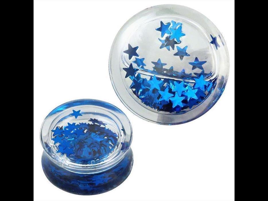 Plug Acryl transparent Flüssigkeit blaue mini Sterne Piercing Ohrschmuck