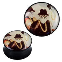 Cargar imagen en el visor de la galería, Plug Acryl Katzen Rapper Goldketten schwarz Piercing Ohrschmuck
