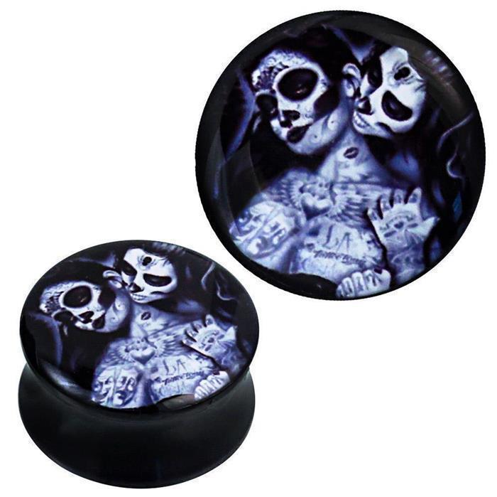 Plug Acryl weiß schwarz grau Candy Skull Tattoo Paar Piercing Ohrschmuck