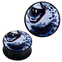 Cargar imagen en el visor de la galería, Plug Acryl Maul weißer Jaguar Fauchen Piercing Ohrschmuck
