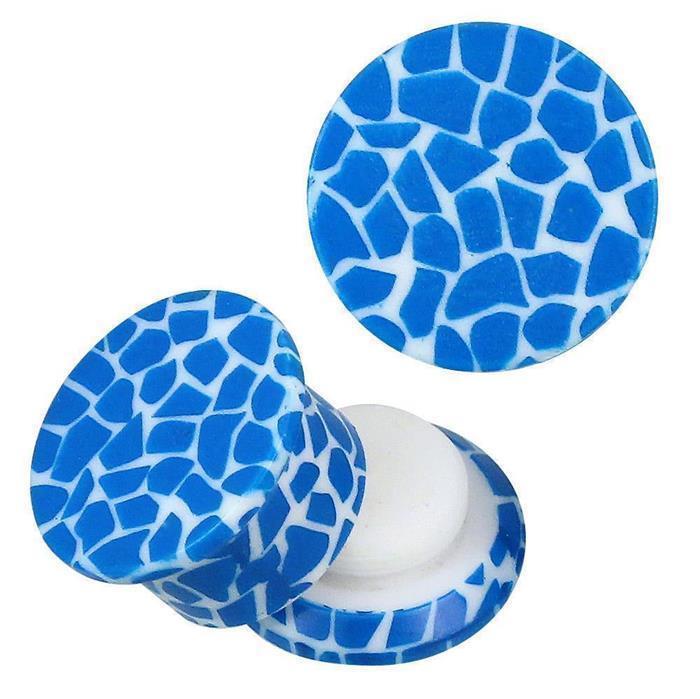Schraub Plug Acryl weiß und blaues Mosaik Piercing Ohrschmuck