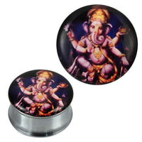 Cargar imagen en el visor de la galería, Tunnel silbern Edelstahl Plug Acryl Ganapati lila dunkelblau gelb Piercing

