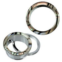 Load image into Gallery viewer, Schraub Tunnel silbern Edelstahl künstliche Paua Abalone schillernd Piercing
