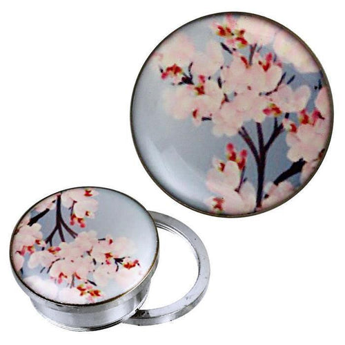 Schraub Plug Tunnel silbern Edelstahl Kirschblüten Zweig hellblau Acryl Piercing