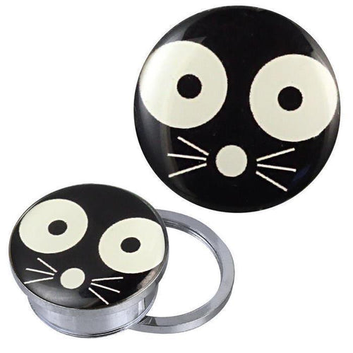 Schraub Plug Tunnel silbern Edelstahl Maus Gesicht runde Augen Acryl Piercing