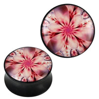 Cargar imagen en el visor de la galería, Plug Acryl grau pink weiß Blume Kaleidoskop Piercing Ohrschmuck

