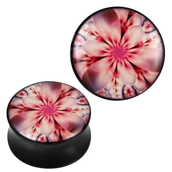 Plug Acryl grau pink weiß Blume Kaleidoskop Piercing Ohrschmuck