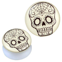 Load image into Gallery viewer, Plug weiß Acryl Spinnennetz Candy Skull schwarz Piercing Ohrschmuck
