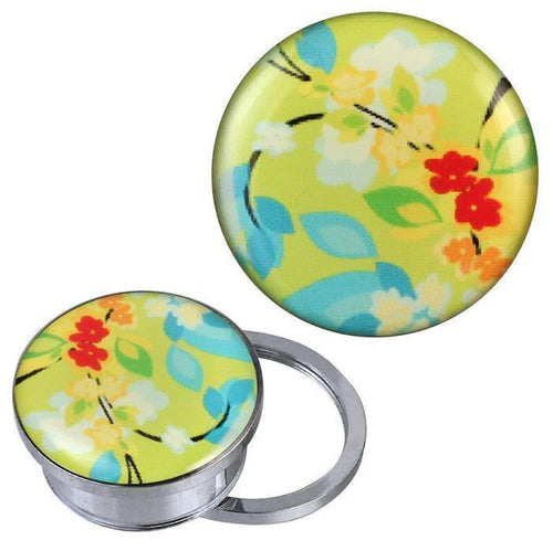Schraub Plug Tunnel silbern Edelstahl gelb bunt Blumen Blätter Acryl Piercing
