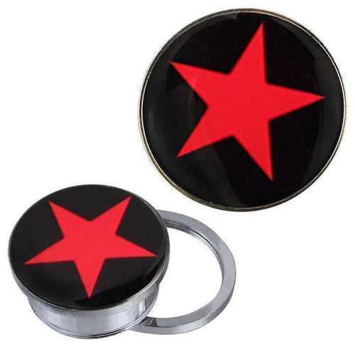 Schraub Plug Tunnel silbern Edelstahl Stern rot schwarz Acryl Piercing