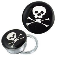 Load image into Gallery viewer, Schraub Plug Tunnel silbern Edelstahl Piraten Totenkopf Acryl Piercing
