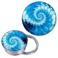 Load image into Gallery viewer, Schraub Plug Tunnel silbern Edelstahl weiß blaue Spirale Acryl Piercing
