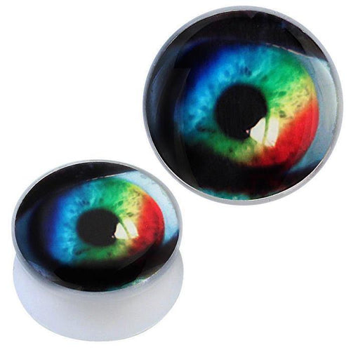 Acryl Plug weiß Auge Regenbogen Iris schwarz Piercing Ohrschmuck