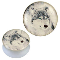 Cargar imagen en el visor de la galería, Acryl Plug weiß Wolf grau beige türkis Piercing Ohrschmuck
