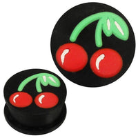 Load image into Gallery viewer, Silikon Plug weich schwarz rot grün Kirschen Piercing Ohrschmuck
