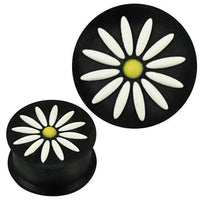 Load image into Gallery viewer, Silikon Plug weich schwarz weiß gelb Margerite hoch Piercing Ohrschmuck
