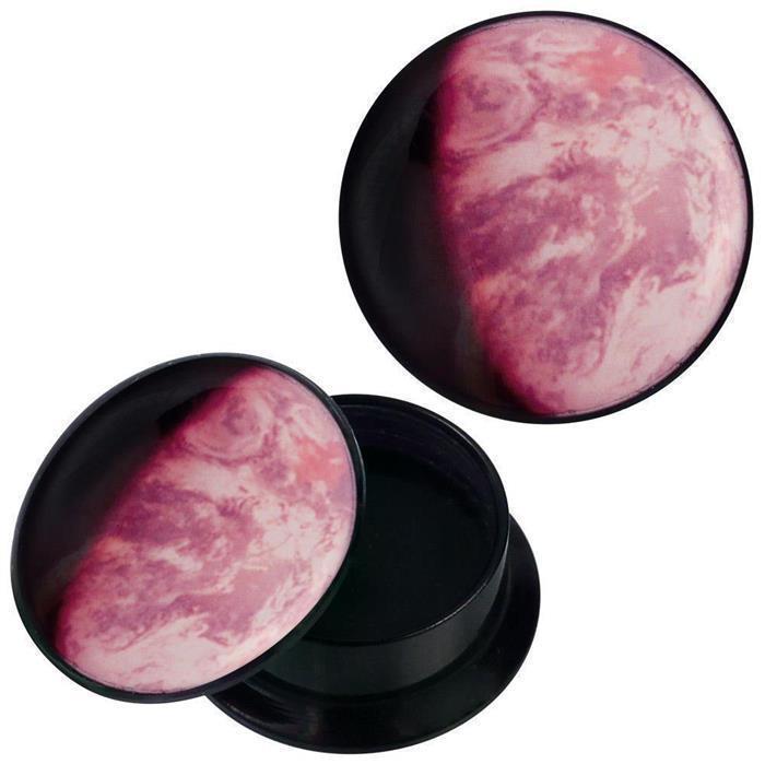 Schraub Plug Acryl schwarz rosa Planet Schatten Piercing Ohrschmuck
