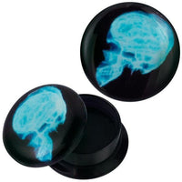 Load image into Gallery viewer, Schraub Plug Acryl schwarz türkis Röntgenbild Schädel seitlich Piercing
