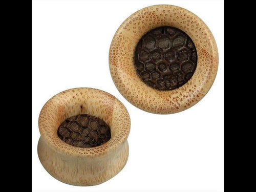 Holz Plug hell gemasert dunkles Inlay Waben Muster Streifen Tribal Piercing