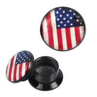 Load image into Gallery viewer, Schraub Plug Acryl USA Flagge Vintage schwarz Piercing Ohrschmuck
