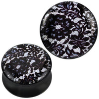 Load image into Gallery viewer, Plug Acryl Spitze Blumen weiß grau schwarz Piercing Ohrschmuck
