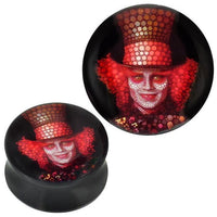 Cargar imagen en el visor de la galería, Plug Acryl Mosaik Clown mit Hut rot schwarz Piercing Ohrschmuck
