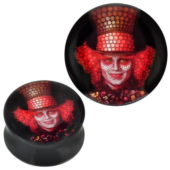 Plug Acryl Mosaik Clown mit Hut rot schwarz Piercing Ohrschmuck
