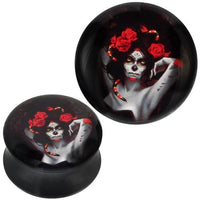 Cargar imagen en el visor de la galería, Plug Acryl graue Candy Skull Frau Rosen Schlange rot schwarz Piercing
