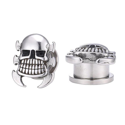 Edelstahl Plug silbern Totenkopf großes Gebiss Haken Skull Schraubplug Tunnel