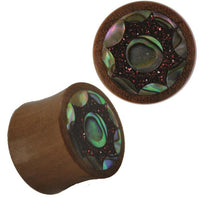 Load image into Gallery viewer, Organic hell Holz Plug rosa Glitzer Resin Stern Paua Abalone Muschel Tribal
