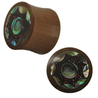 Load image into Gallery viewer, Organic hell Holz Plug rosa Glitzer Resin Stern Paua Abalone Muschel Tribal
