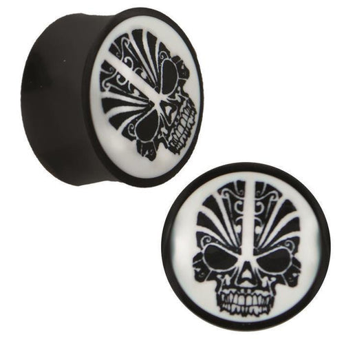Plug Horn weiße Gravur schwarzer Tribal Tattoos Skull Piercing handgeschnitzt
