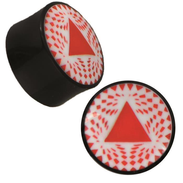 Plug Horn rot weiße Gravur schwarz Dreieck Dreiecke überlappend Piercing Tribal