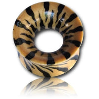 Load image into Gallery viewer, Holz Tunnel beige schwarz Muster Tiger Teakholz double flared
