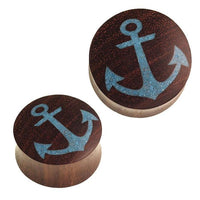Cargar imagen en el visor de la galería, Holz Plug Anker crushed Türkis Stein Inlay blau Sonoholz dunkelbraun
