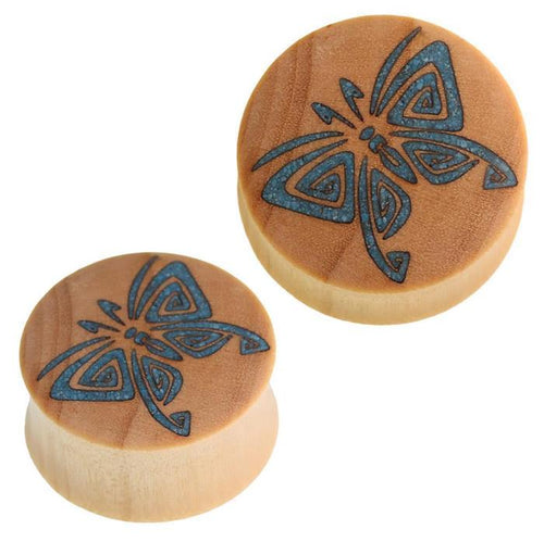 Holz Plug Schmetterling crushed Türkis Stein Inlay blau Krokodilholz