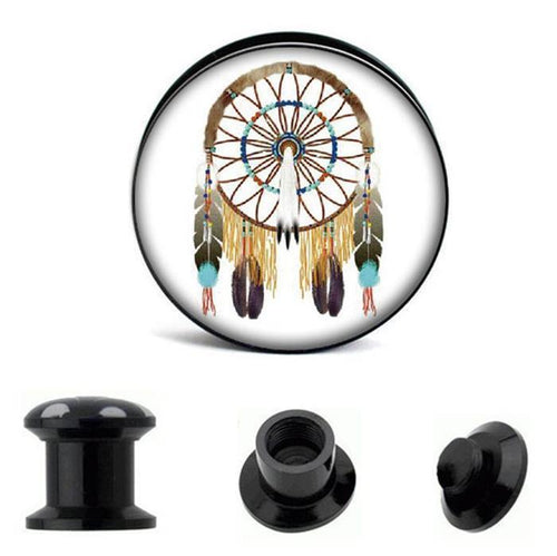 Schraub Plug Acryl Traumfänger weiß Indianer Tunnel Expander Piercing Ohrschmuck