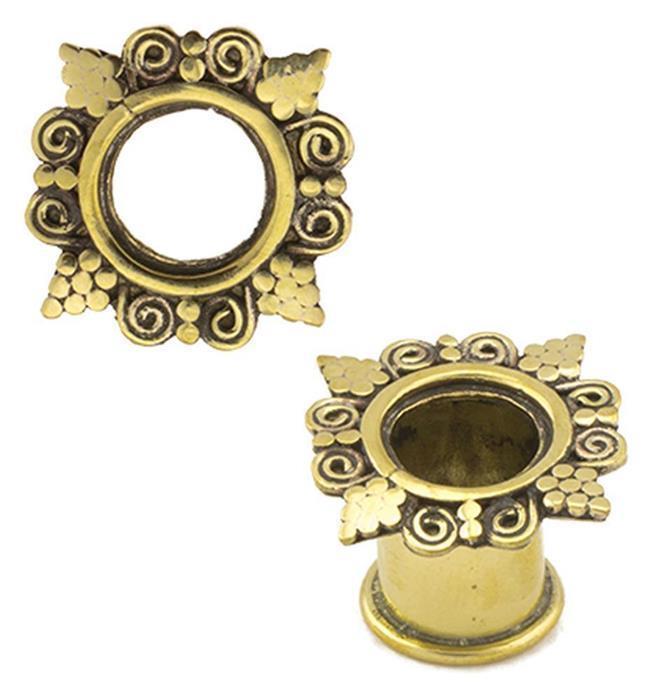 Brass Tunnel Spiralen Punkte Trauben antik gold nickelfrei Plug Messing Expander Schmuck