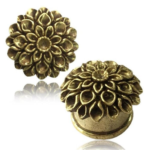 Brass Tunnel Plug 3D Blume Blütenblätter antik golden Messing Schmuck