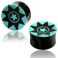 Load image into Gallery viewer, Horn Plug Stern schwarz türkis Flesh Tunnel Hornplug Organic Expander Tribal Plugs Ohrring Piercing
