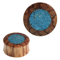 Load image into Gallery viewer, Plug Zebraholz crushed Türkis Stein Inlay Kreis double flared Handarbeit
