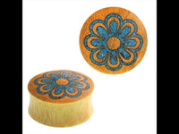 Cargar imagen en el visor de la galería, Plug Jackfrucht crushed Türkis Stein Inlay Blume double flared Handarbeit
