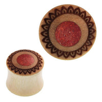 Cargar imagen en el visor de la galería, Plug Krokodilholz rot crushed Stein Inlay Blume Gravur double flared Handarbeit
