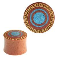 Cargar imagen en el visor de la galería, Plug Sawoholz Doppelkreis crushed Türkis golden Muster double flared Handarbeit
