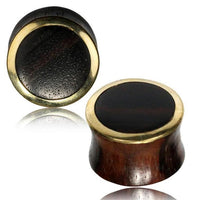 Load image into Gallery viewer, Sonoholz Plug braun Brass-Rand golden glänzend double flared handgeschnitzt
