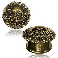 Load image into Gallery viewer, Brass Skull Plug verzweigt antik golden Messing Expander Tunnel
