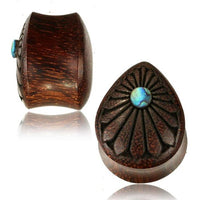 Load image into Gallery viewer, Plug Paua Träne Abalone Muschel Blume Tamarinde double flared Holz Holzplug
