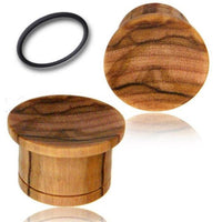 Load image into Gallery viewer, Flat Top Plug Olivenholz single flared Maserung Gummiring Tribal Holz Tunnel

